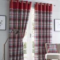 Portfolio Home Orleans Tartan Check Striped Fully Lined Eyelet Curtains 2 Panel Pair in Red | Size: 168 cm width x 229 cm drop
