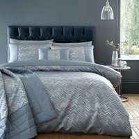 Portfolio Home Antibes Chevron Waves Duvet Cover Set Quilt with Pillowcase in Blue | Size: Double