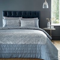 Portfolio Home Antibes Chevron Waves Quilted Throwover Bed Throw Blanket 200 x 230cm in Blue | Size: 200 cm x 230 cm