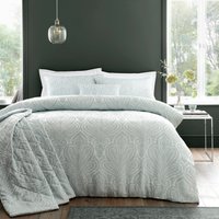 Portfolio Home Montpellier Duvet Cover Set Quilt Bedding Pillowcase in Green | Size: Double