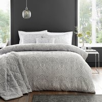 Portfolio Home Montpellier Duvet Cover Set Quilt Bedding Pillowcase in Silver | Size: Single