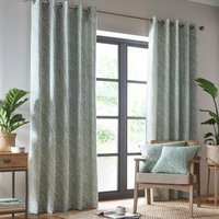 Portfolio Home Madison Botanical Leaves Fully Lined Eyelet Curtain Set in Green | Size: 229 cm width x 229 cm drop