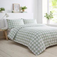 Portfolio Home Gingham Check Bedding Duvet Cover Quilt Set with Pillowcase in Green | Size: King