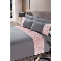 Crushed Velvet Panel Duvet Cover Pillow Case Set Double