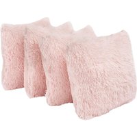 Set 4 Soft Fluffy Shaggy Square Cushion Covers Light cm x 45 cm