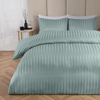 Satin Stripe Duvet Cover Pillowcase Set Duck Egg King