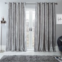 Ready Made Eyelet Crushed Velvet Curtains Silver cm width x 183 cm drop