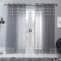 Pair Diamante Voile Eyelet Net Curtains cm width x 220 cm drop