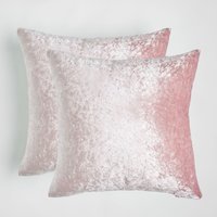 Luxury Crushed Velvet Set 2 Cushion Covers Plain Pink