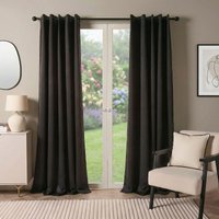 OHS Pair of Thermal Ready Made Eyelet Blackout Curtains in Black | Size: 117 cm width x 137 cm drop
