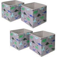 Pack 4 x Dinosaur Print Cube Storage Boxes