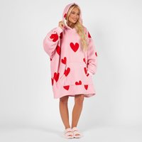 Oversized Sherpa Fleece Heart Print Hoodie Blanket Bright