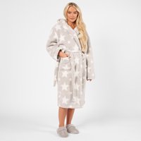 Dressing Gown Hooded Teddy Marl Star Fleece Soft Robe