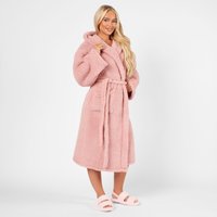 Teddy Fleece Long Dressing Gown Warm House Coat Hooded