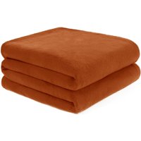 Warm Plain Fleece Throw Over Bed Blanket Burnt cm x 150 cm