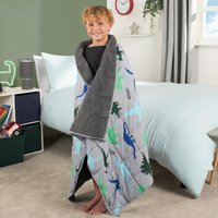 OHS Weighted Blanket Kids Dino Sensory Sleep Therapy Anxiety Soft Teddy Fleece Throw in Grey