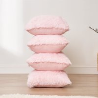 Set 4 Fluffy Shaggy Filled Cushion Cover Square Light cm x 45 cm