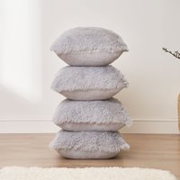 Set 4 Fluffy Shaggy Filled Cushion Cover Square cm x 45 cm