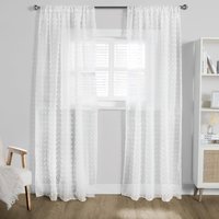 Tufted Pompom Voile Net Curtain Pair Window Panels Slot Top Set cm width x 220 cm drop