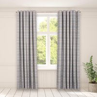 OHS Pair Of Woven Check Eyelet Curtains Textured in Grey | Size: 168 cm width x 183 cm drop