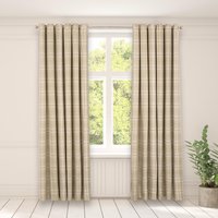 OHS Pair Of Woven Check Eyelet Curtains Textured in Green | Size: 168 cm width x 229 cm drop