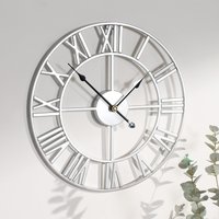 Large Wall Clock Roman Numerals Skeleton Big Open Round Face