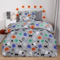 OHS Halloween Kids Duvet Cover with Pillowcase Bedding Set in Light Grey | Size: Single