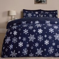 OHS Snowflake Teddy Fleece Duvet Cover Bedding Winter Christmas in Dark Navy | Size: Double