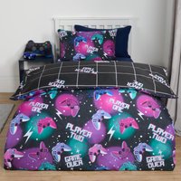 OHS Gaming Duvet Cover Quilt Bedding Set Neon Reversible Kids Bed Soft in Black | Size: Single