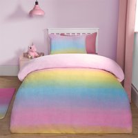 Ombre Fleece Duvet Cover Pillowcase Quilt Rainbow Bedding Set Single