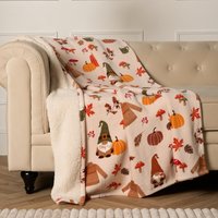 Autumn Gonk Throw Over Fleece Bed Sofa Sherpa Soft Warm Blanket Plush Pumpkin