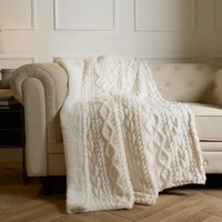 Cable Knit Blanket Sherpa Fleece Sofa Plush Supersoft Warm Throw Over Bed Chair