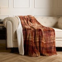 Flannel Check Sherpa Fleece Soft Warm Throw Burnt cm x 160 cm