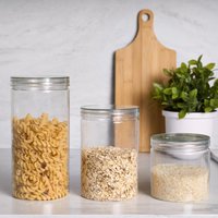 3 Pack Storage Jar Round Plastic Food Organiser Tea Coffee Sugar Holder