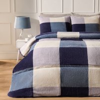 Check Coverless Duvet Pillowcase Bedding Set Teddy Fleece Gingham Quilt 10.5 TOG Dark Double