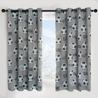 Football Blackout Eyelet Curtain Panels Pair Ring Top Thermal Ready Made cm width x 137 cm drop