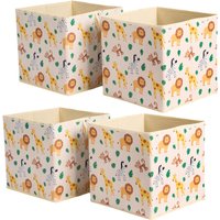 Set 4 Safari Storage Box Cubes Folding Space Saving Shelf Boxes