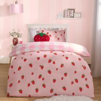 Strawberry Duvet Cover Quilt Set Pillowcase Bed Check Gingham Bedding Single