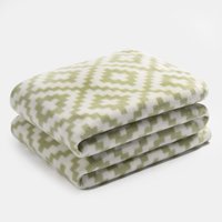 OHS Geo Tile Throw Over Bed Blanket Travel Garden Chair Soft Fleece Warm Bedspread in Green