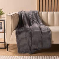 Ribbed Fleece Throw Blanket Plush Travel Bedspread