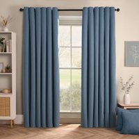 OHS Woven Texture Pair Of Eyelet Curtains in Blue | Size: 168 cm width x 137 cm drop