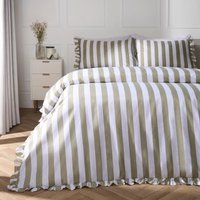 Frill Duvet Cover Bedding Set Pillowcase Stripe Quilt Luxury Pale Double