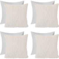 4 x Cable Knit Cushion Covers Soft Sherpa Filled Cases 18" x 18" cm x 45 cm