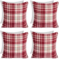 Woven Check Cushion Covers Tartan Pack 4 Filled Case Pad Set Home cm x 45 cm