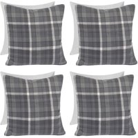 Woven Check Cushion Covers Tartan Pack 4 Filled Case Pad Set cm x 45 cm