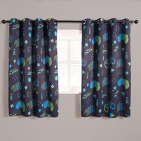 Blackout Eyelet Curtains Gaming Geo Panel Pair Ring Top Ready Made Dark cm width x 183 cm drop