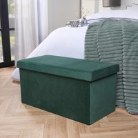 OHS Folding Ottoman Storage Box Footstool Tub Space Saving Velvet Seat in Dark Green