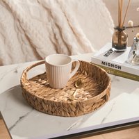 Round Serving Tray Home Accessory Display Seagrass Decorative Organiser Bedroom