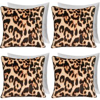 4 Pack Leopard Matte Velvet Filled Cushion Covers cm x 45 cm