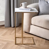 Marble Effect C Shaped Coffee Table Sofa Desk